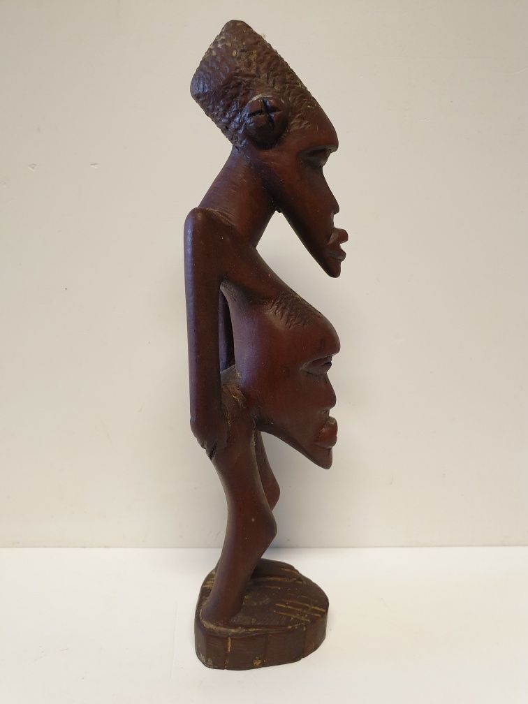 Antiga escultura africana de 2 cabeças em madeira exótica