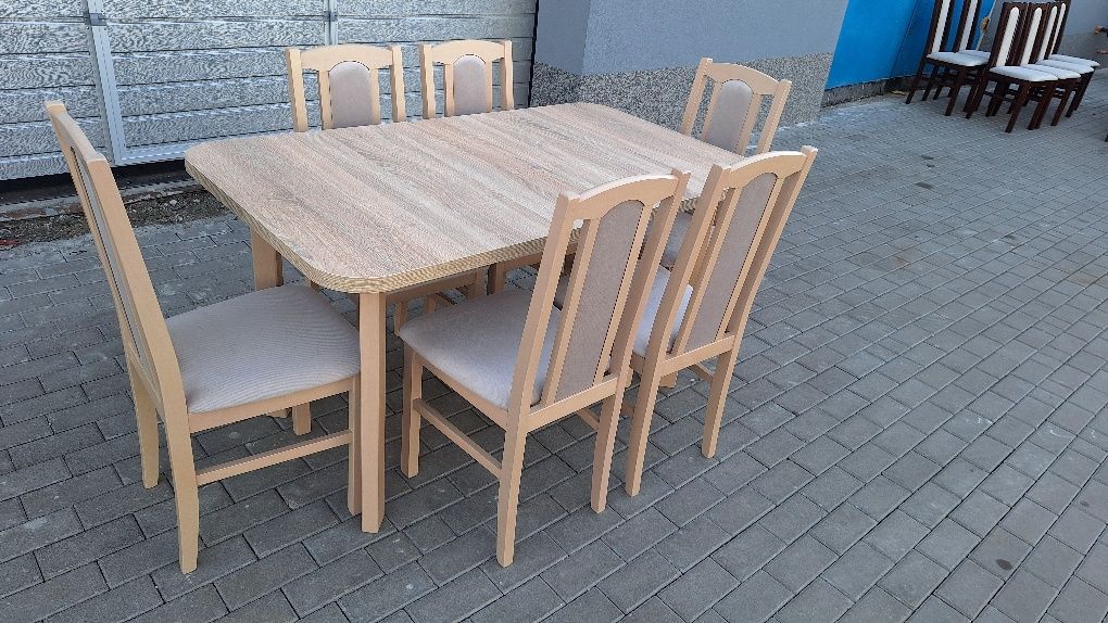 Nowe: Stół rozkładany + 6 krzeseł, sonoma + latte, dostawa cała POLSKA
