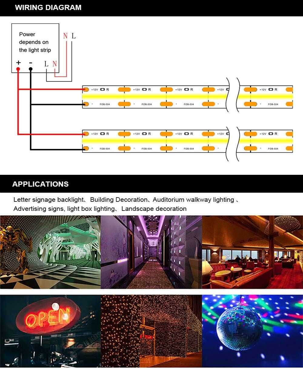 LED стрічка COB 12/24В 12Вт/м 3000K/4000K/6000K/RGB колір на вибір 5м