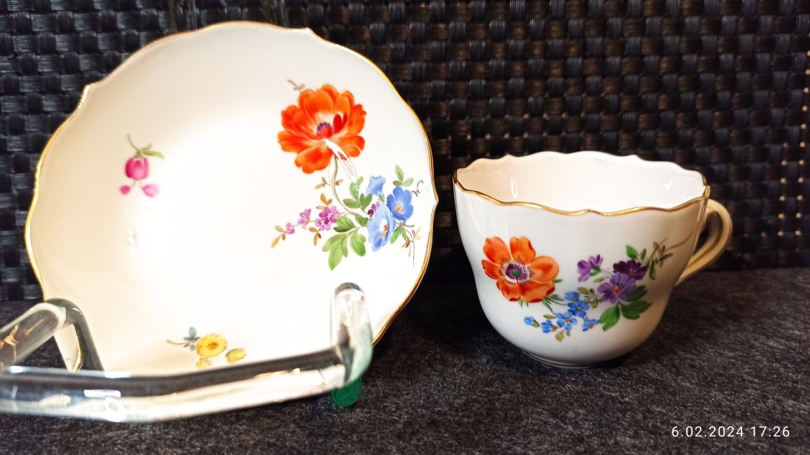 Porcelana Meissen DUO Mokka Miśnia Dekor kwiatowy Piękna