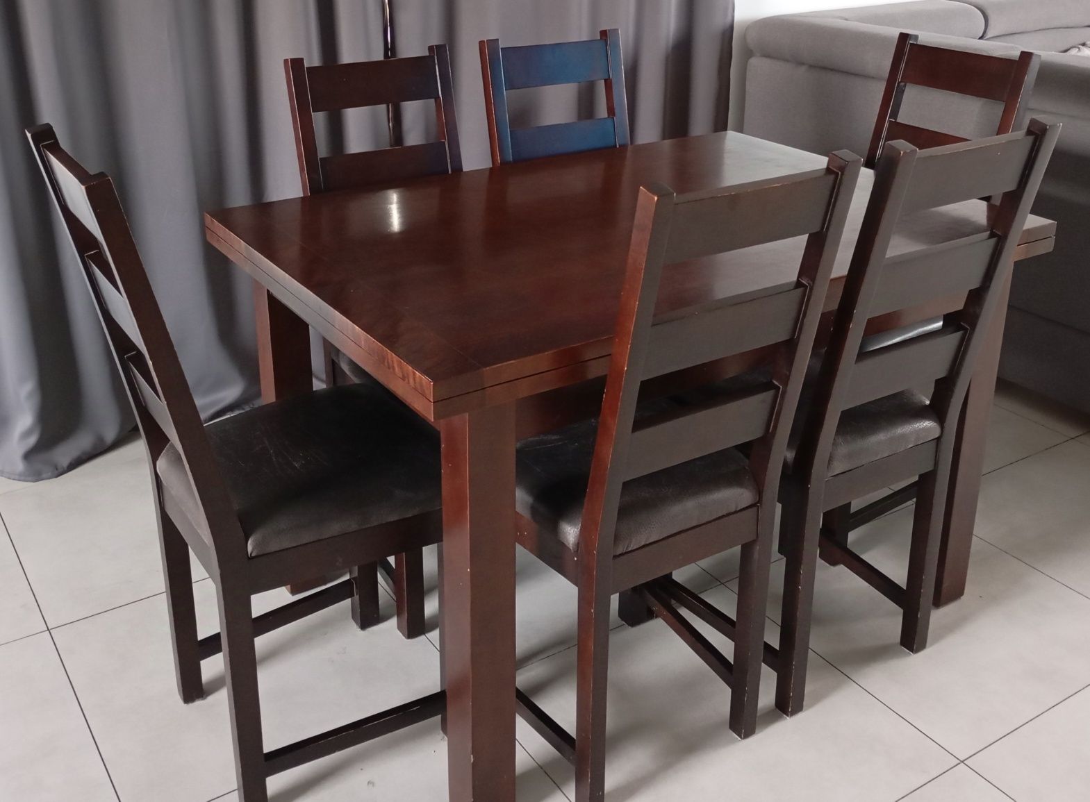 Stół drewniany olchowy wenge + 6 krzeseł