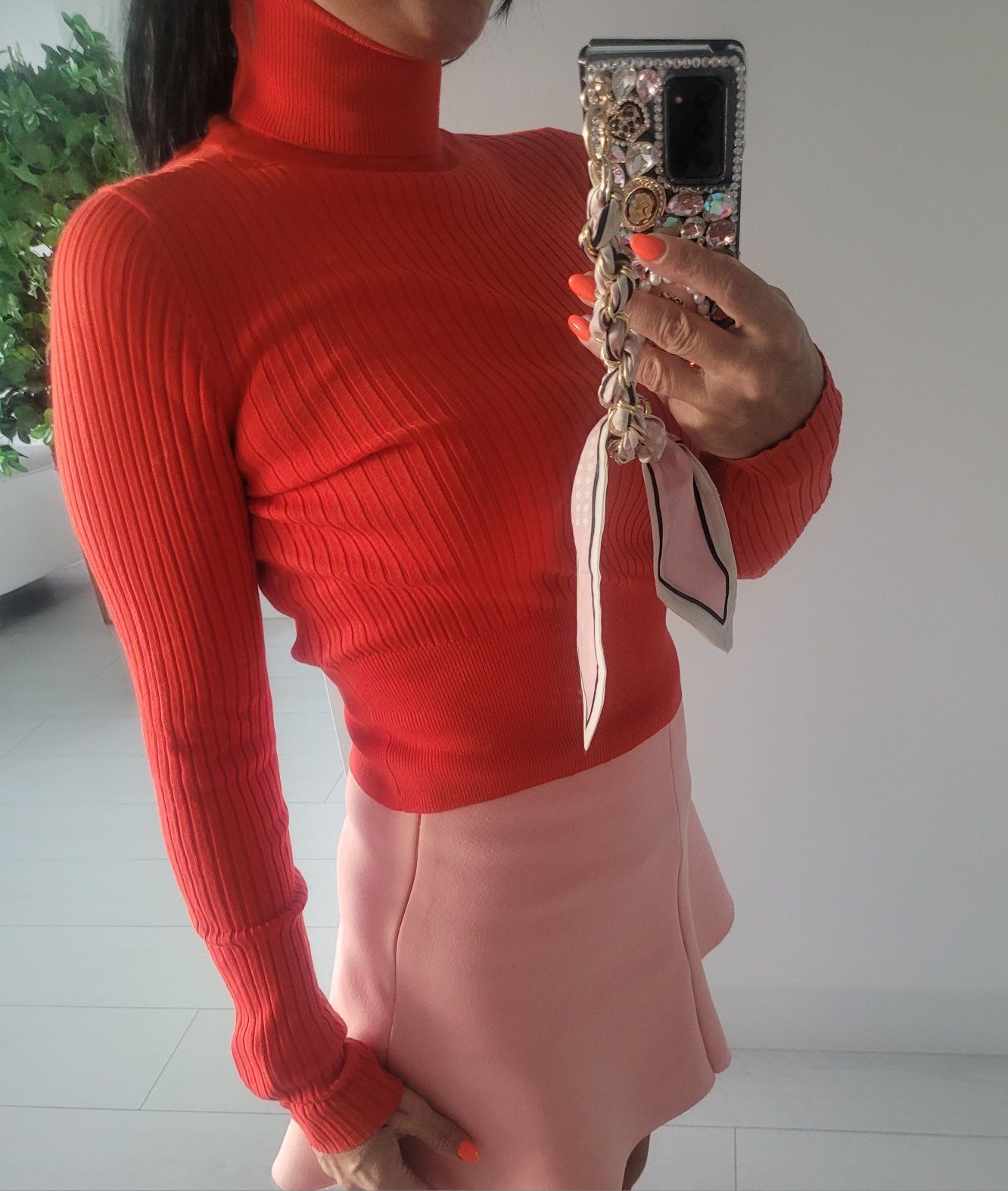 Sweter golf Zara Prążkowany czerwony