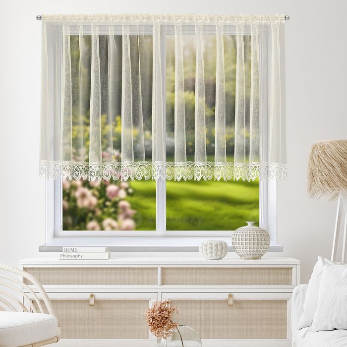 ‼️WYPRZEDAŻ ‼️Firanka gotowa ecru z gipiurą 10 cm