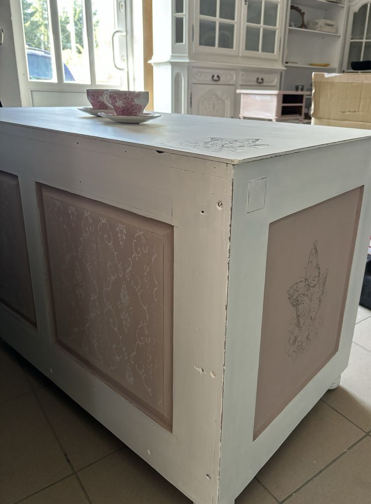 Szafka stolik ława drewniana shabby Prowansja biała różowa