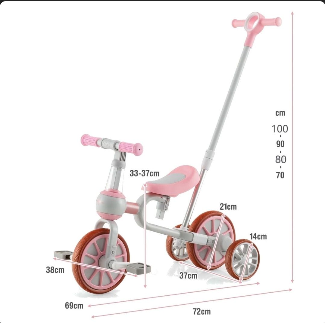 Rowerek trójkołowy 4 w 1 dla dzieci różowy