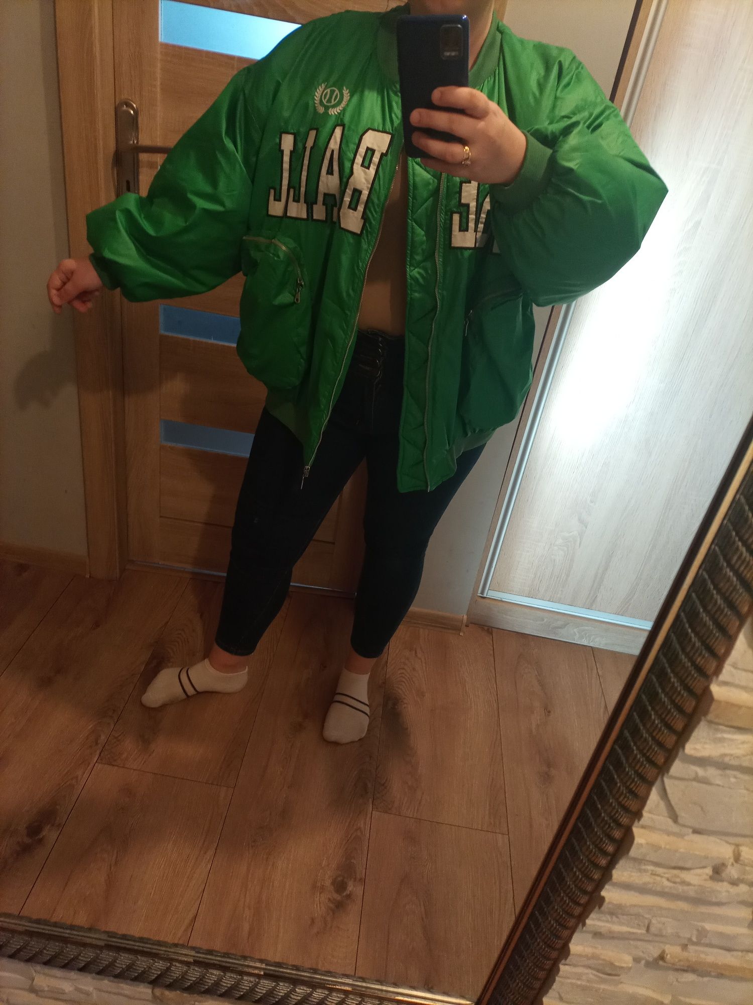 Zielona kurtka bejsbolówka L oversize Stan idealny!