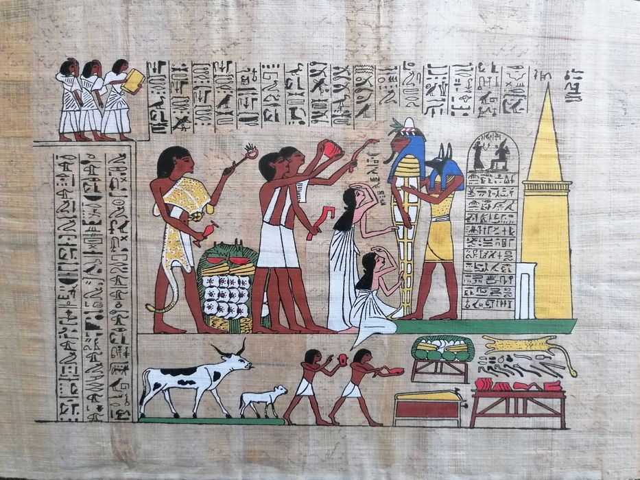Pintura Egípcia em Papiro, carimbada no verso