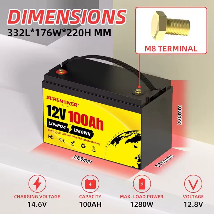 Akumulator Moseworth LifePo4 12v 100Ah Bms BT JBD