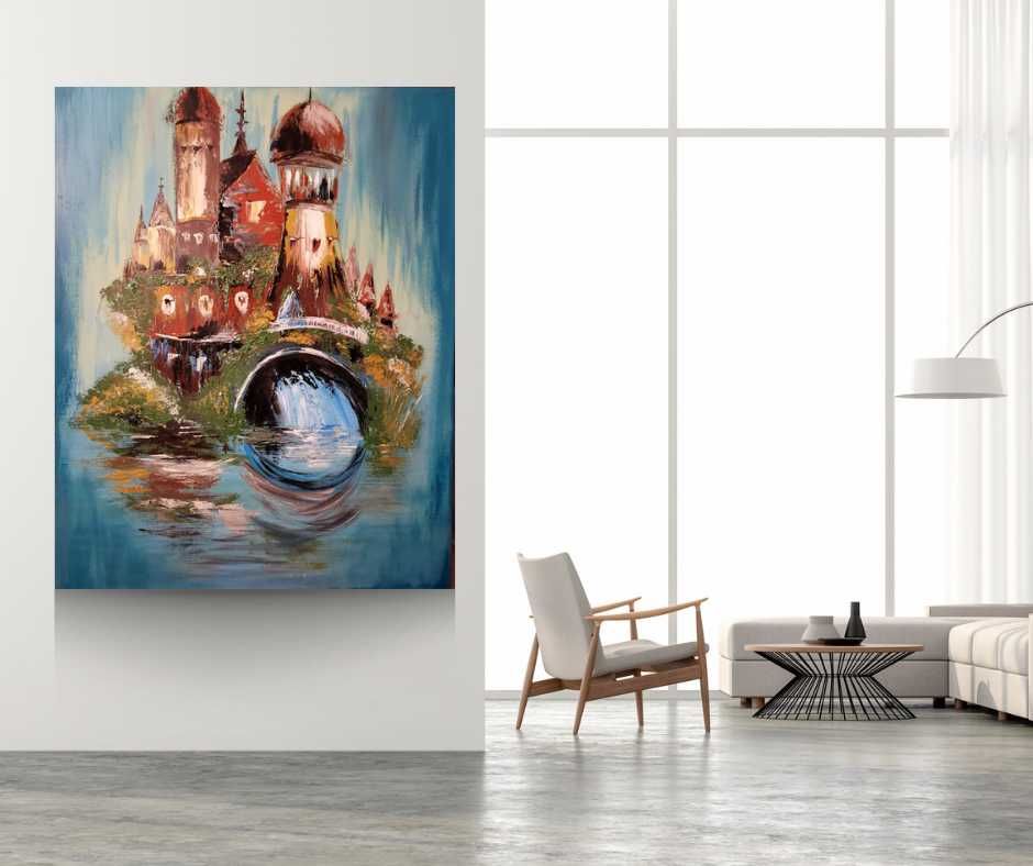 Miasto elfów. Obraz ręcznie malowany na płótnie 100 x 80