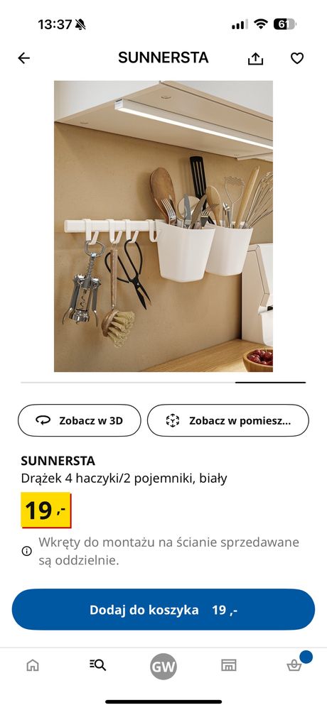 Drążek z haczykami i 4 pojemnikami nowy ikea sunnersta