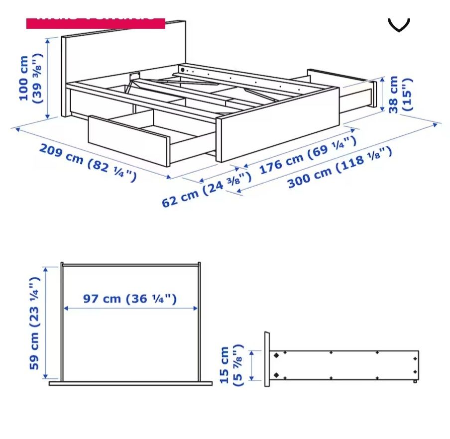 Cama de Casal mod Malm Ikea