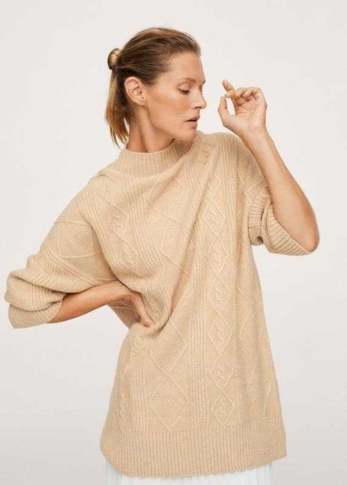 Подовжений светр оверсайс ажурною в'язки mango