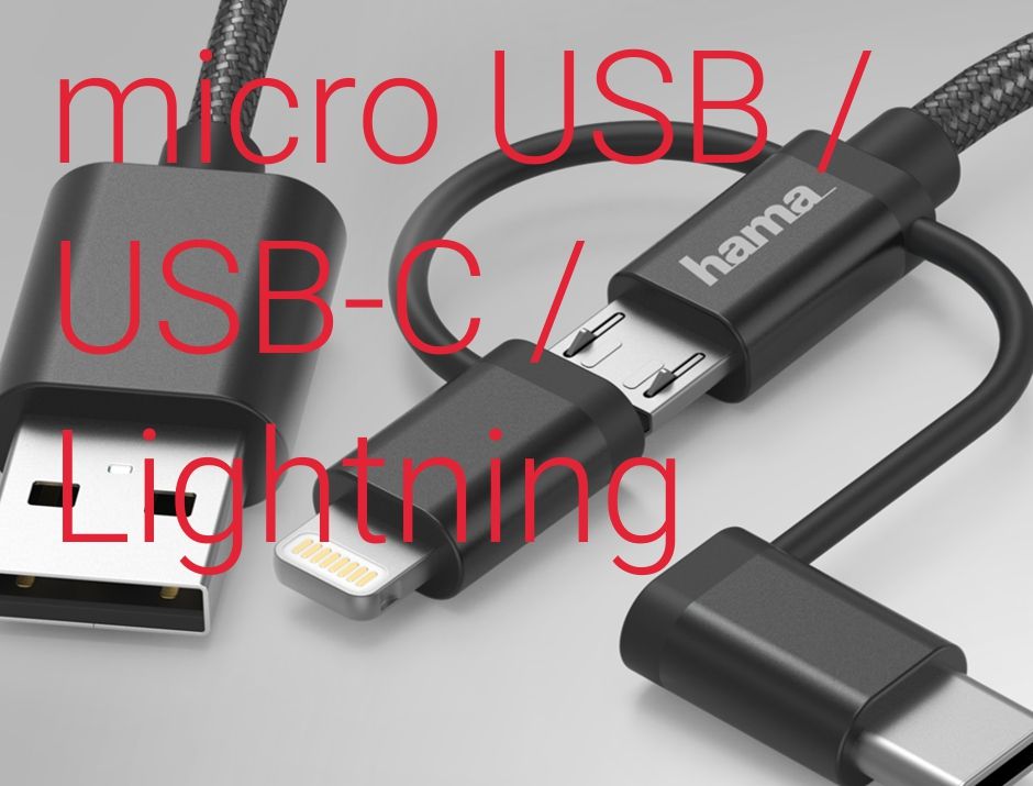 Hama Adapter 3w1 micro USB/USB C/Lightning - USB A, 1,5m czarny OUTLET