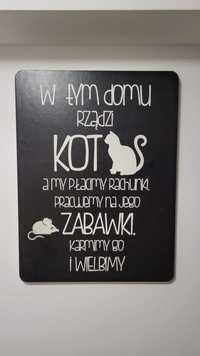 Drewniana tabliczka, plakat z sentencją o kocie