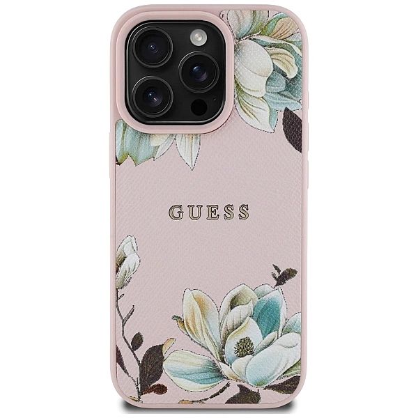 Etui Guess Grained Printed Flower Pattern MagSafe do iPhone 16 Pro Max