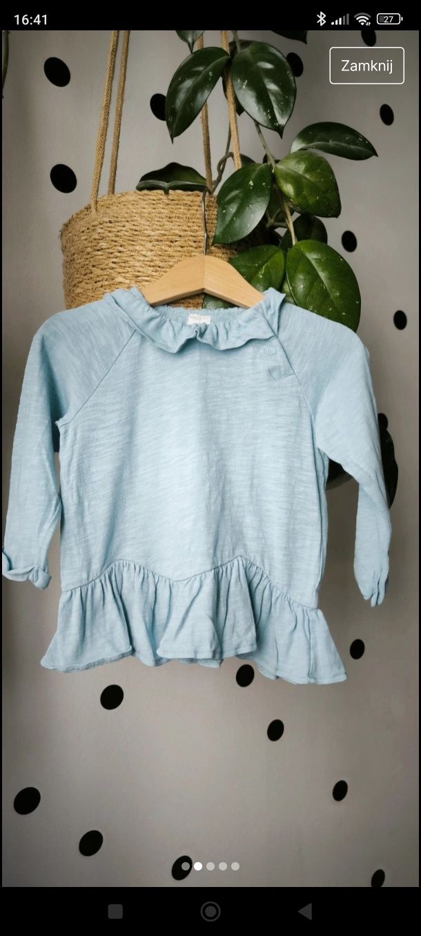 Bluzka bluzeczka z falbankami błękitna z długim rękawem baskinka