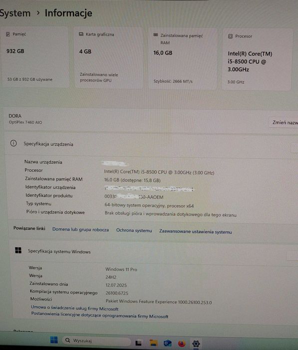 Dell AIO Optiplex 7460 i5-8500 NVIDIA GTX1050 4GB 1TB SSD 16MB