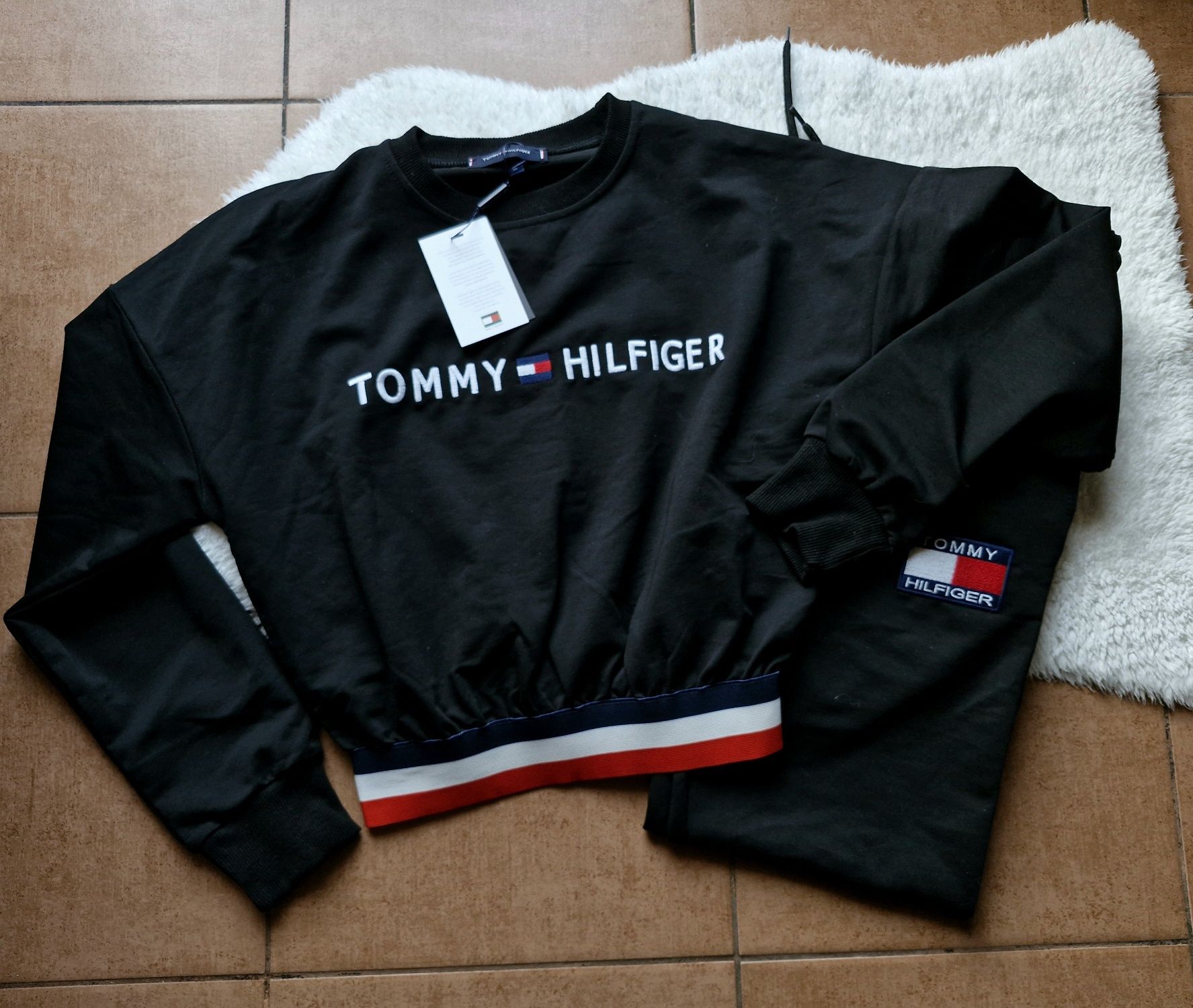 Nowy damski dres t.h.s m l metki czarny spodnie bluza logo bawełna