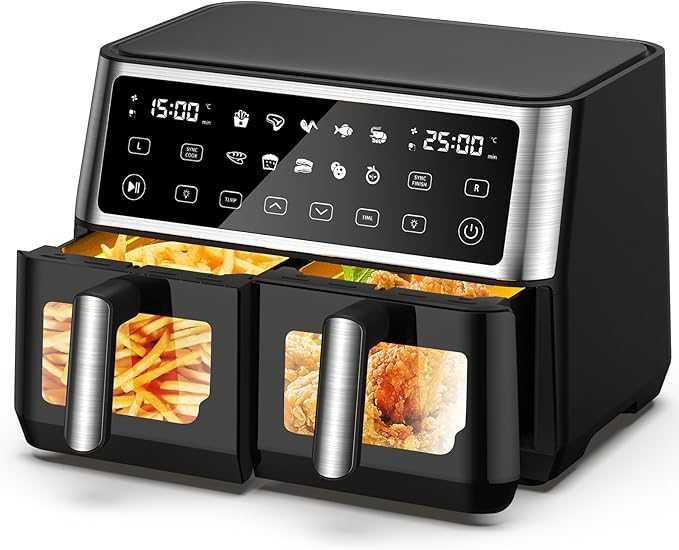 AIR FRYER Frytkownica Beztłuszczowa Mocna 2400W 6L 2 KOMORY Z OKNAMI!