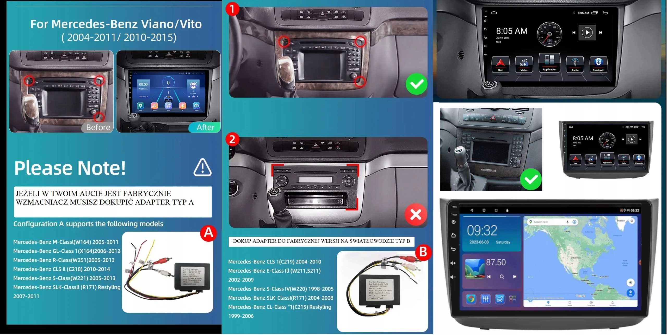 Radio Nawigacja Android Mercedes Vito 2010.-2015 Viano 2004.-2011