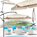 DUŻY Parasol Ogrodowy z WYSIĘGNIKIEM Składany Beżowy PREMIUM 290 CM