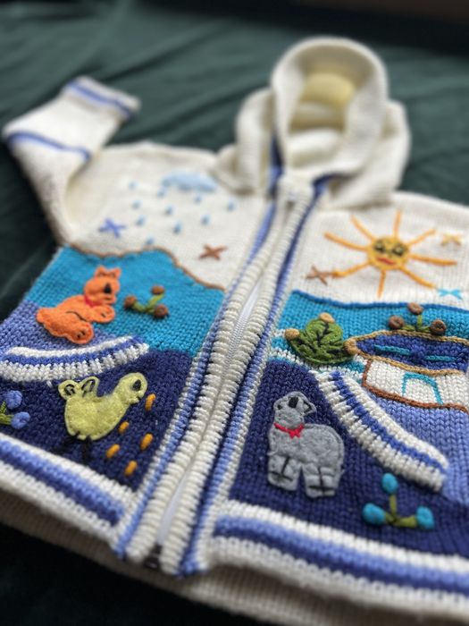 Recznie robiony sweterek na zamek/bluza 74-80