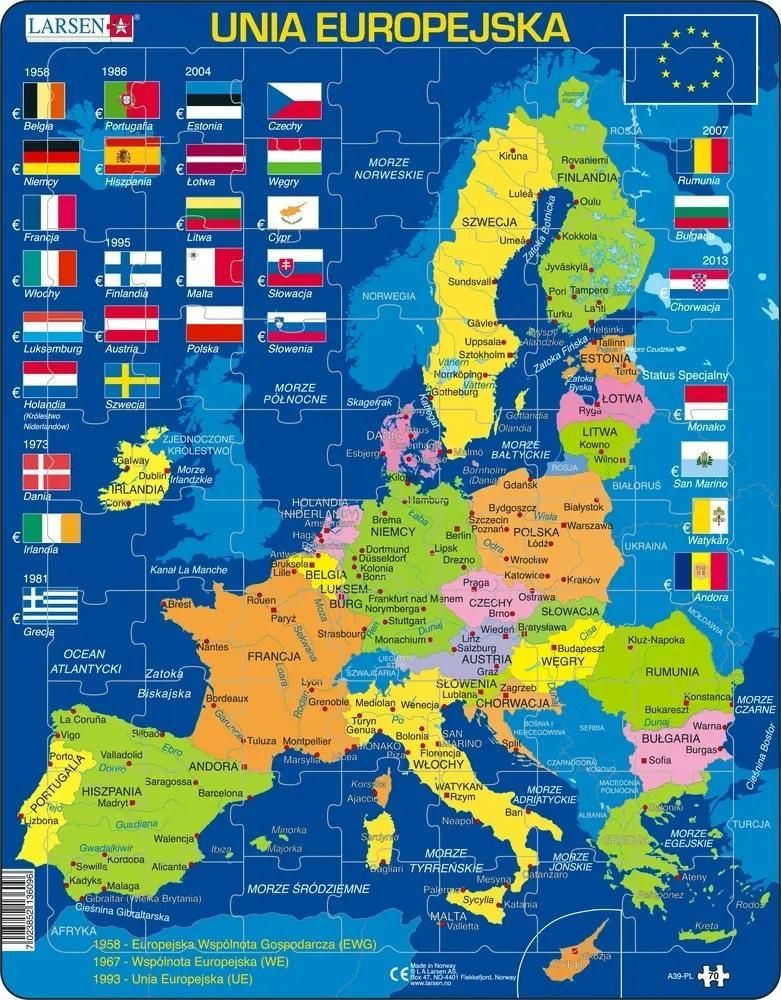 Układanka Unia Europejska - Mapa, Flagi, Larsen