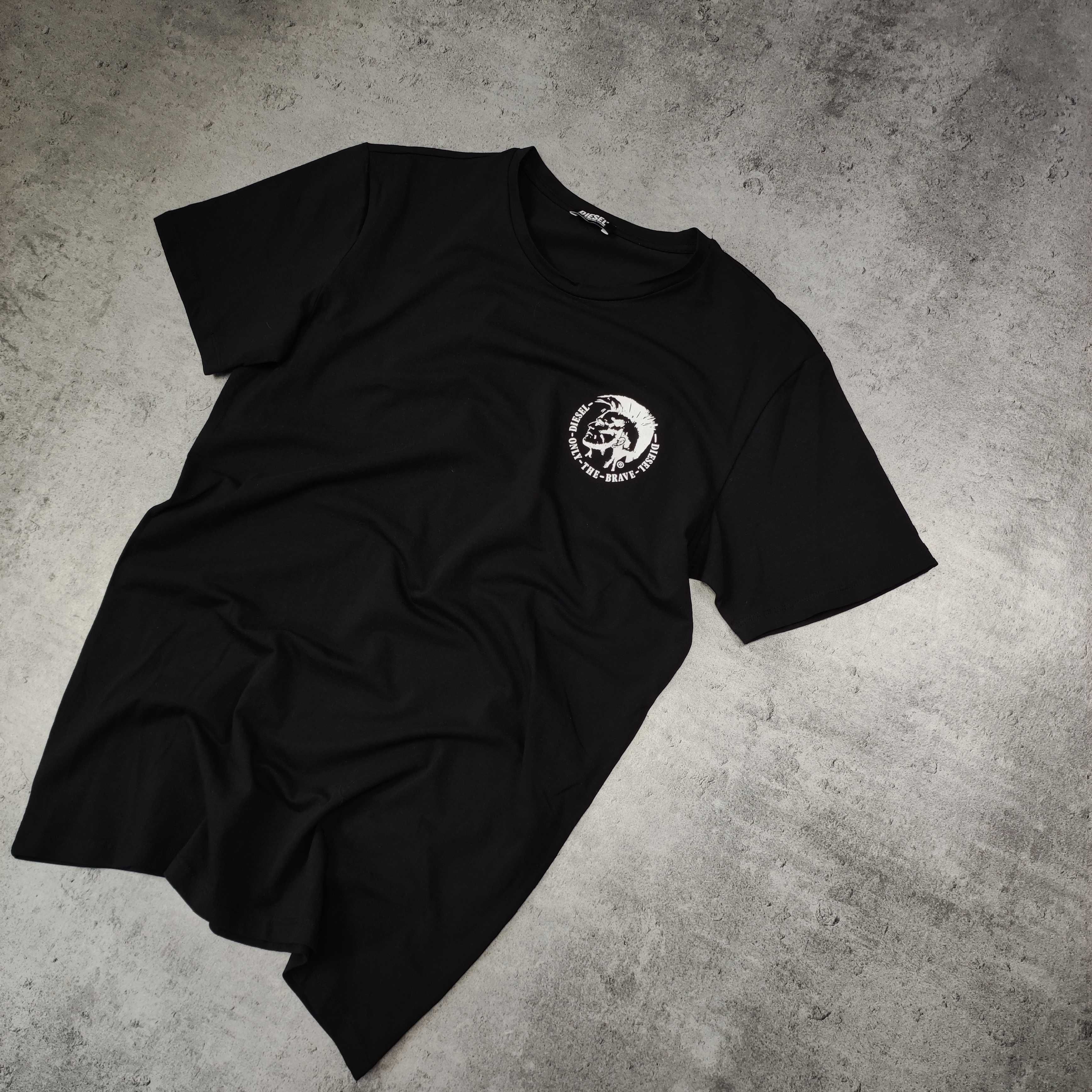 MĘSKA Koszulka Czarna Klasyk Elegancka Bawełna Małe Logo Diesel CO