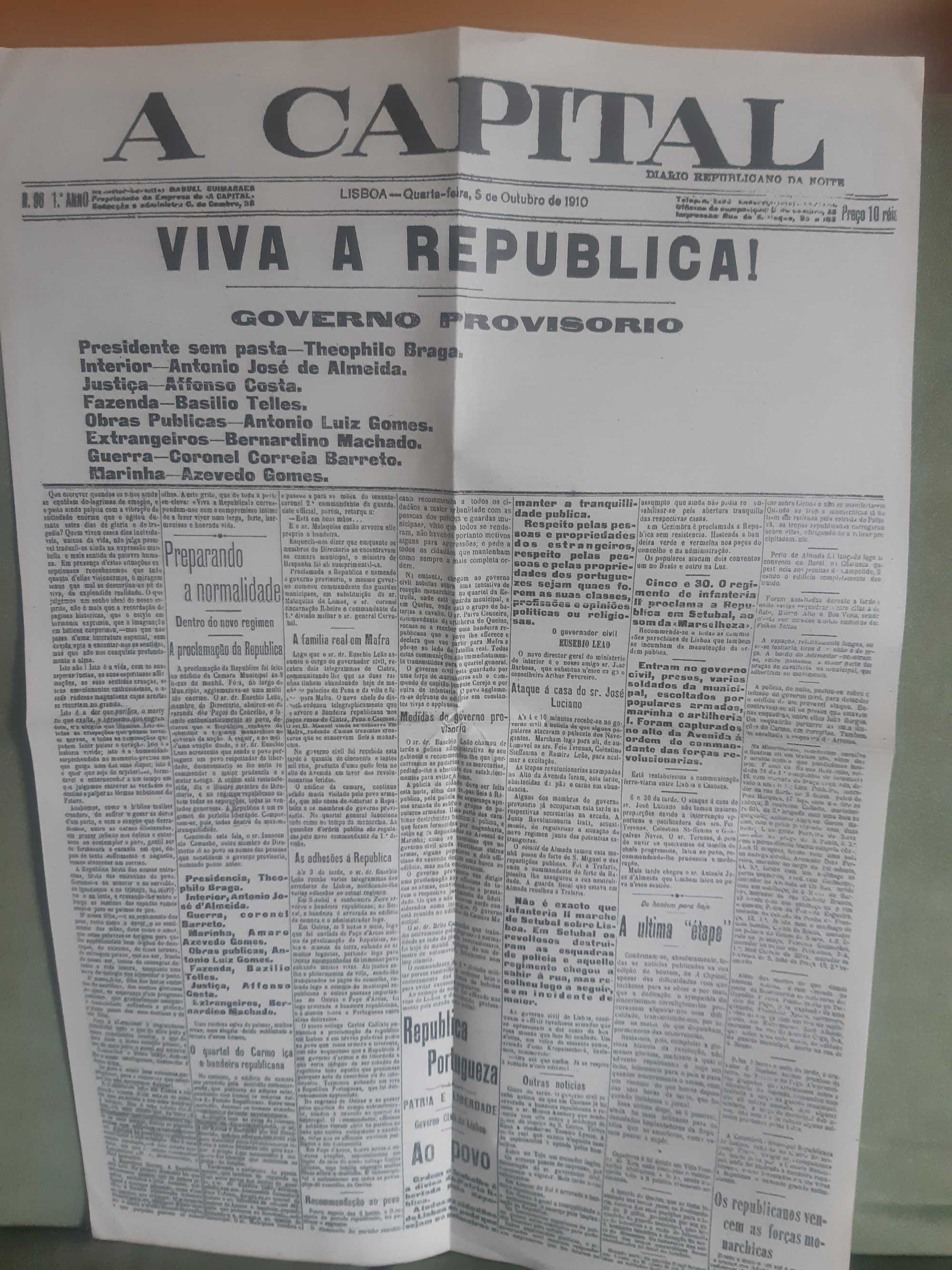 Jornal "A Capital" - Réplica Implantação da República