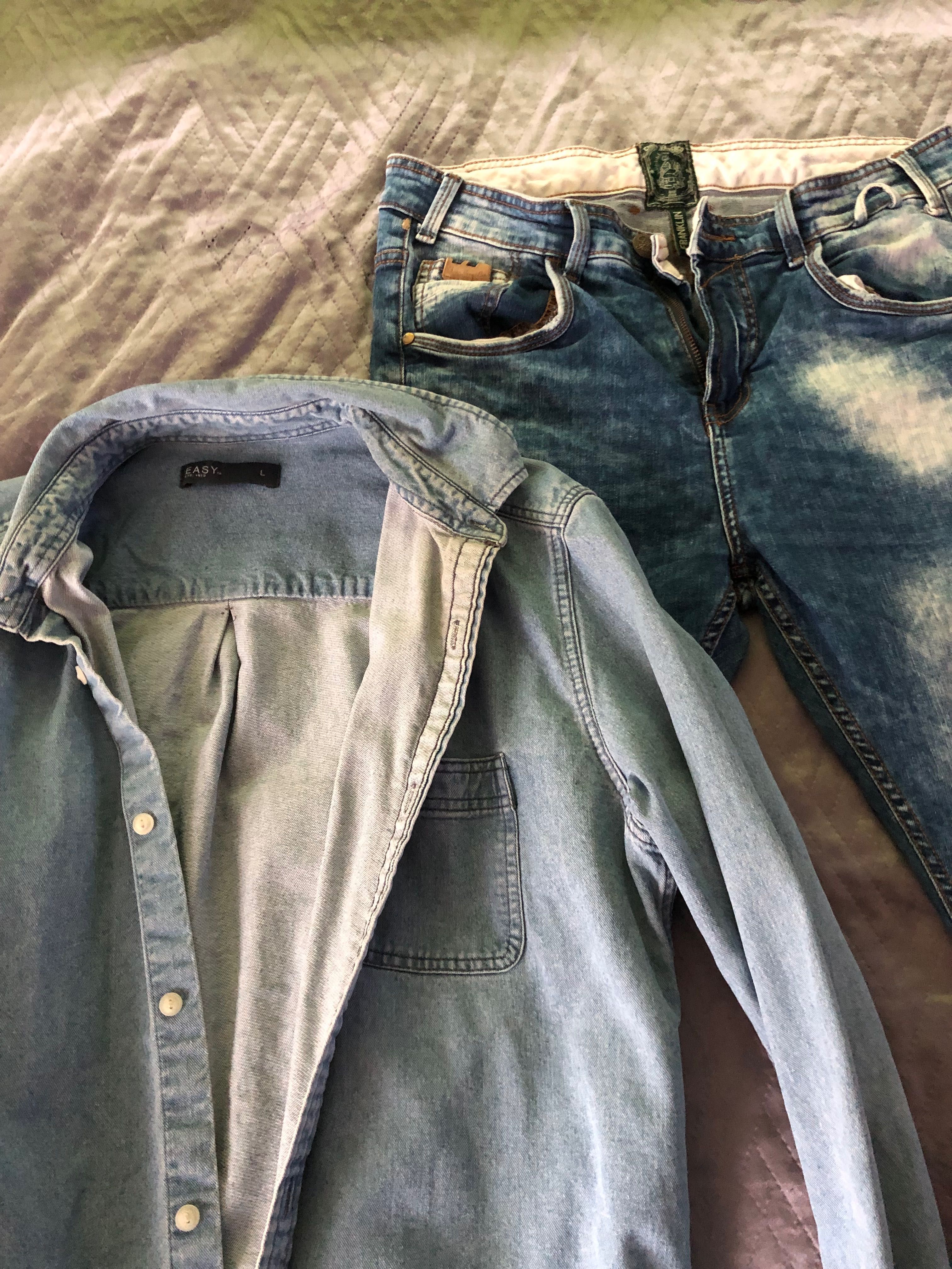 Sprzedam jeansowy dres (spodnie jeansowe + bluza jeansowa)