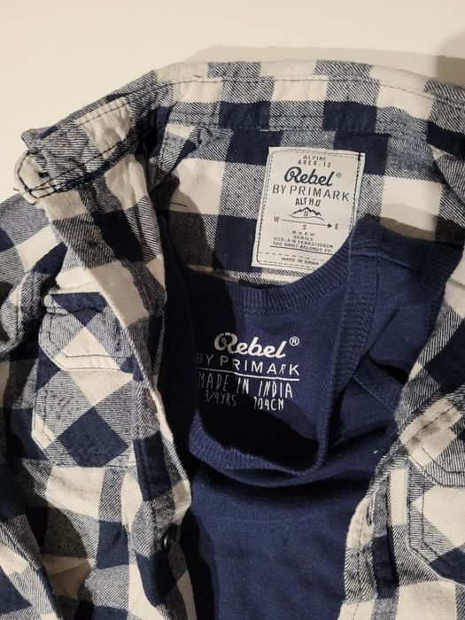 Koszula rebeliant 104cm 3,4 lata granatowa w kratke z podkoszulkiem gr