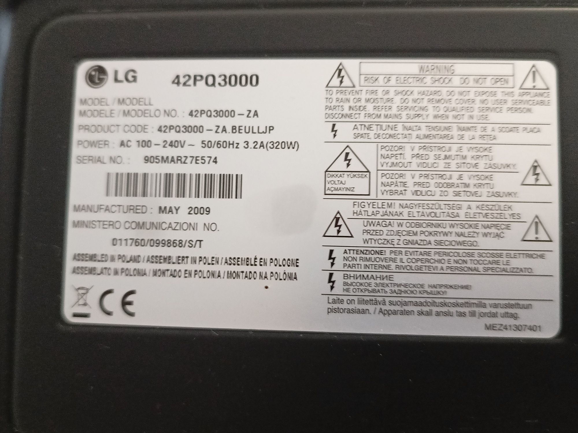 Telewizor plazmowy 42" LG 42PQ3000