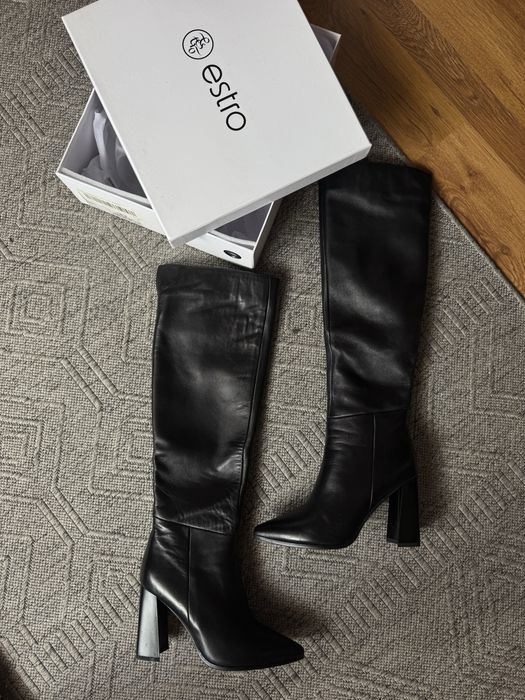 Чоботи, ботфорти, Estro, 37 р., натуральна шкіра, чорні
