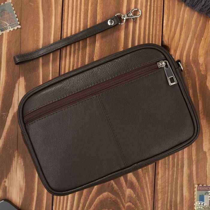 saszetka męska do ręki skórzana dwukomorowa brązowa paolo peruzzi