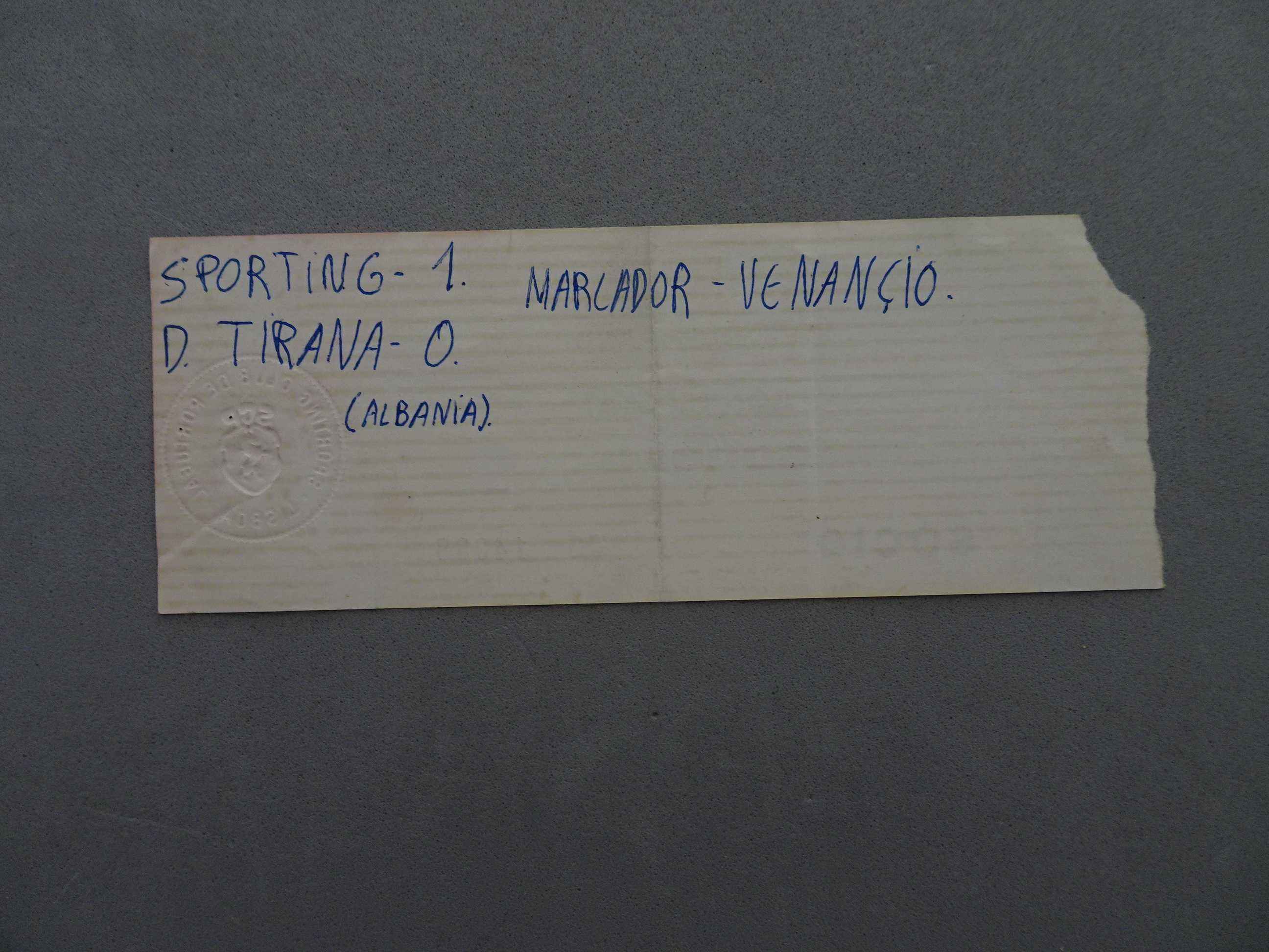 Bilhete futebol Sporting Dínamo de Tirana Taça UEFA 6 novembro 1985