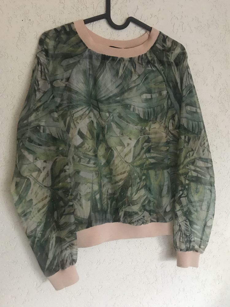 Bluzka Zara hit z organzy  PRINTED ORGANZA TOP przezroczysta modna S