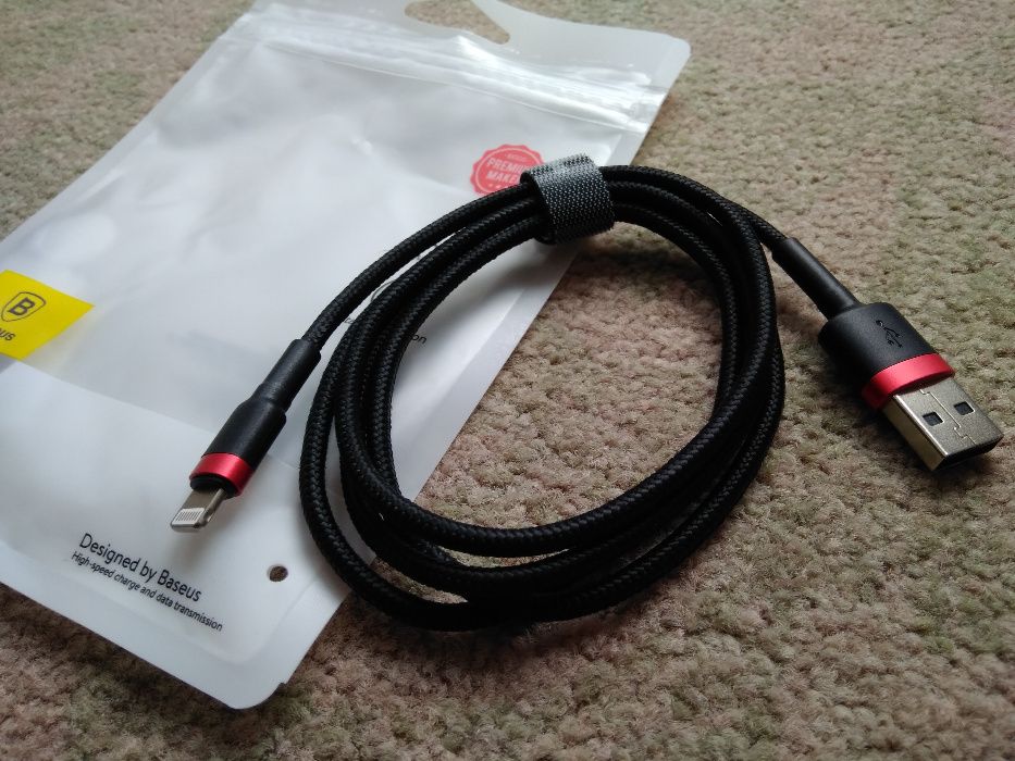 Baseus kabel w oplocie 1m USB-iPhone czerwony czarny