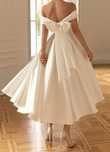 Sukienka ślubna boho retro midi rozkloszowana hiszpański dekolt S 36