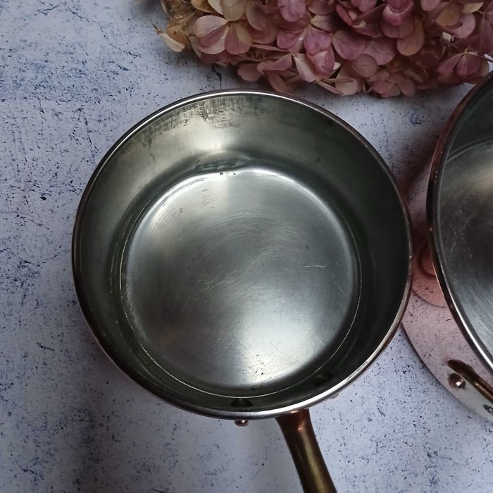 Miedziany garnek rondel poj. 1 litr i 0,5 litra komplet 2szt sygnowane