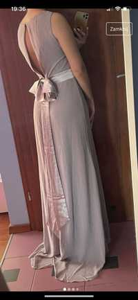 Nowa sukienka na wesele z kokardką kolor liliowy