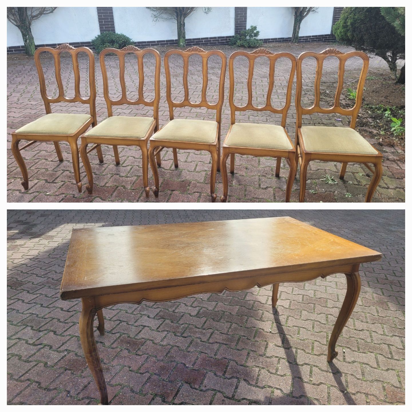 Stół antyk + 5 krzeseł