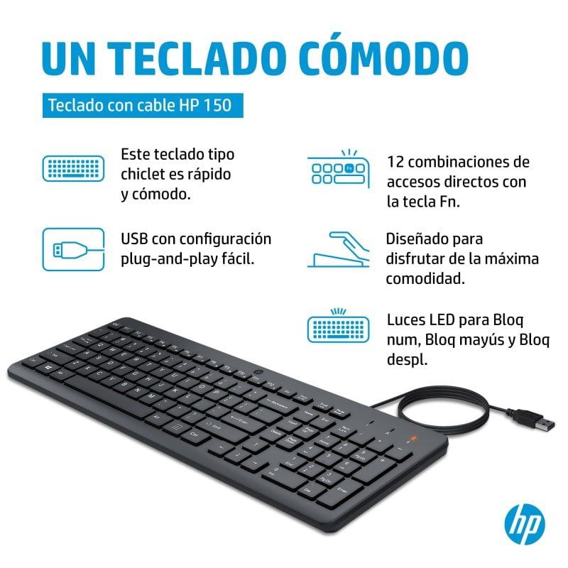 HP 150 Teclado USB Preto