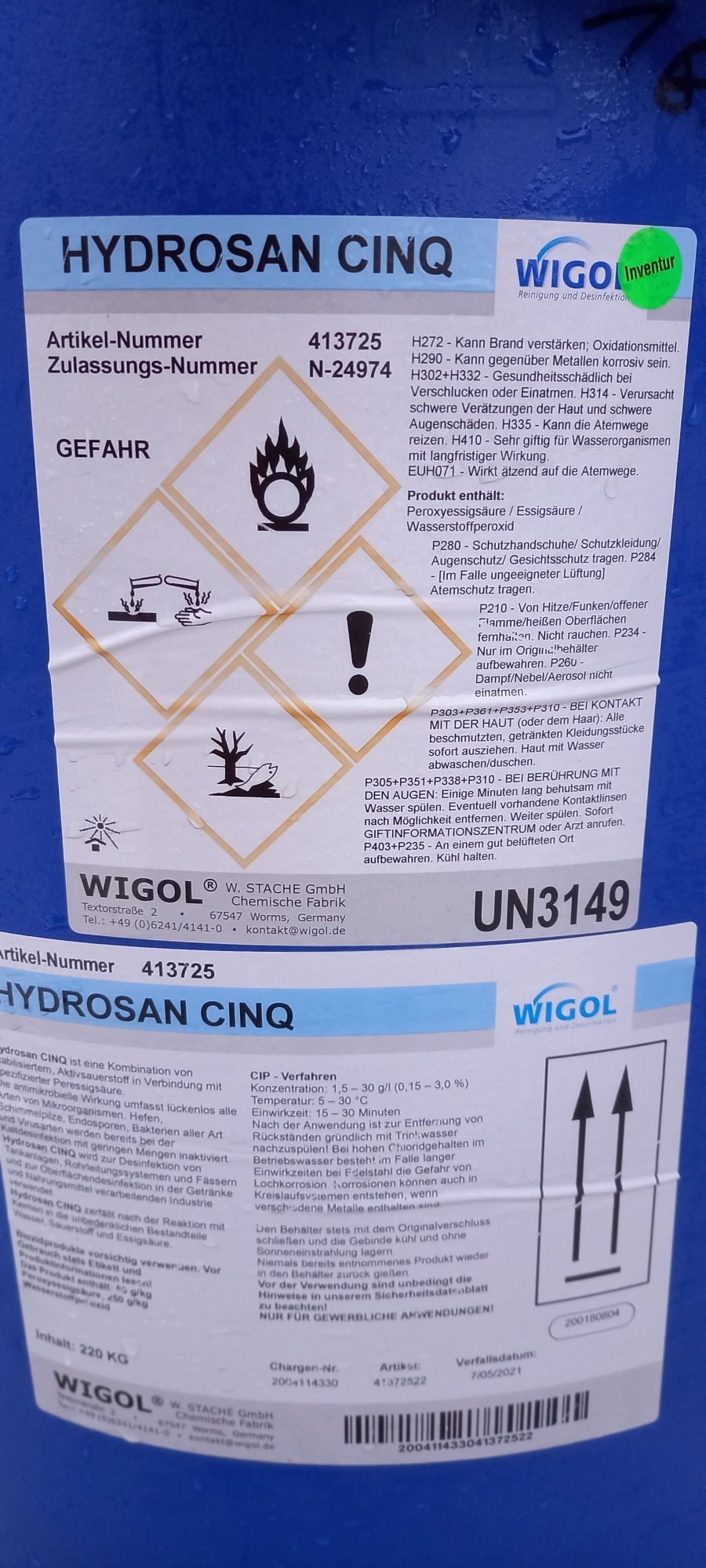 Płyn do dezynfekcji Hydrosan cinq  200l firmy wigol