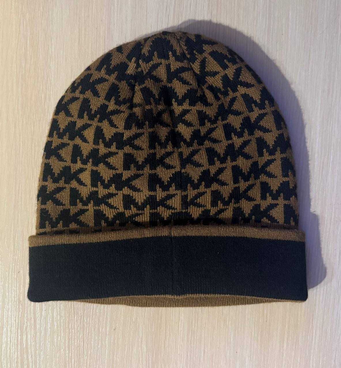 Шапка MICHAEL KORS MK Initials Black Tan Brown Beanie Cap 3 Оригінал
