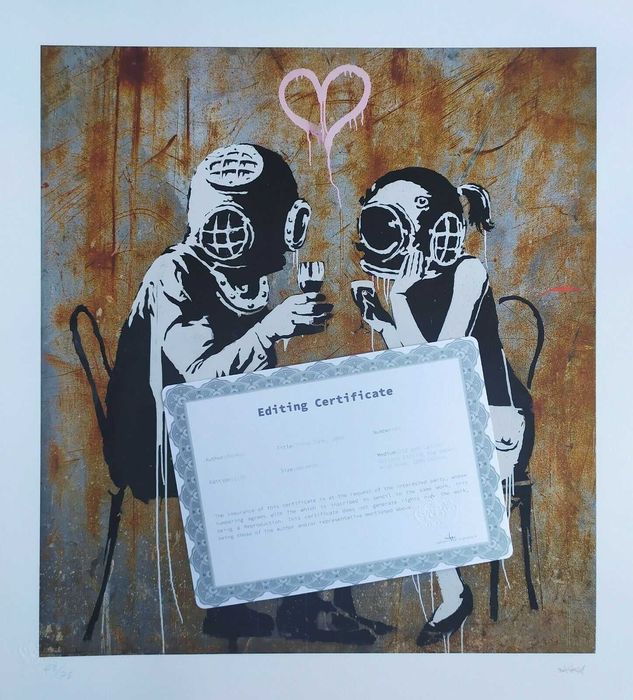 Banksy reprodukcja grafika "Think Tank" certyfikat