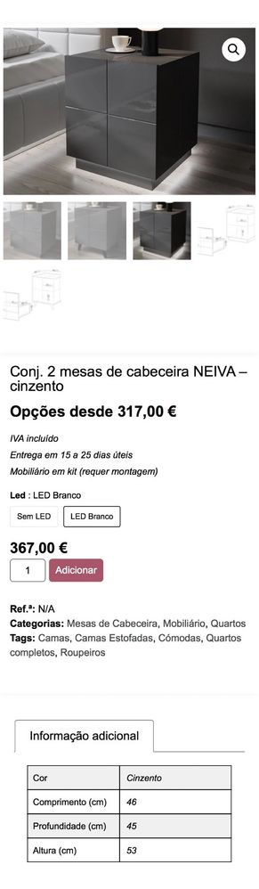 Conjunto 2 mesas de cabeceira  com Led embaladas