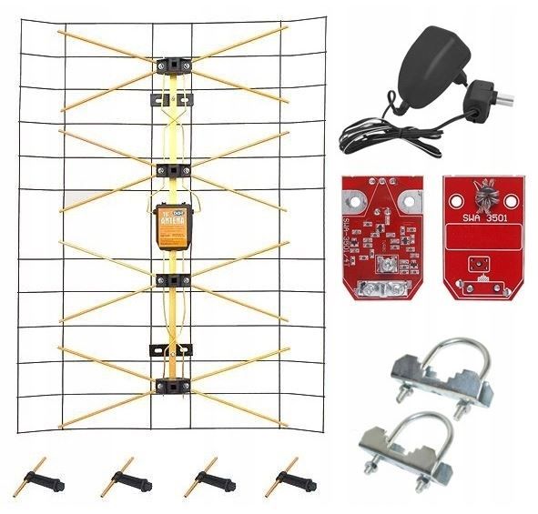 POLSKA mocna antena TV siatkowa DVB-T MUX8 150km + zasilacz