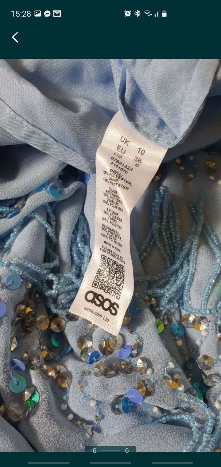 Asos śliczna sukienka zdobiona kryształki frędzle cekiny błękit   M