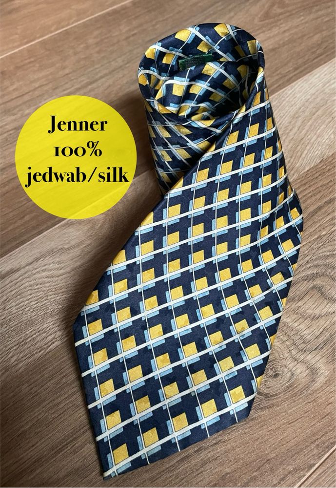 Granatowo-żółty jedwabny krawat 100% jedwab