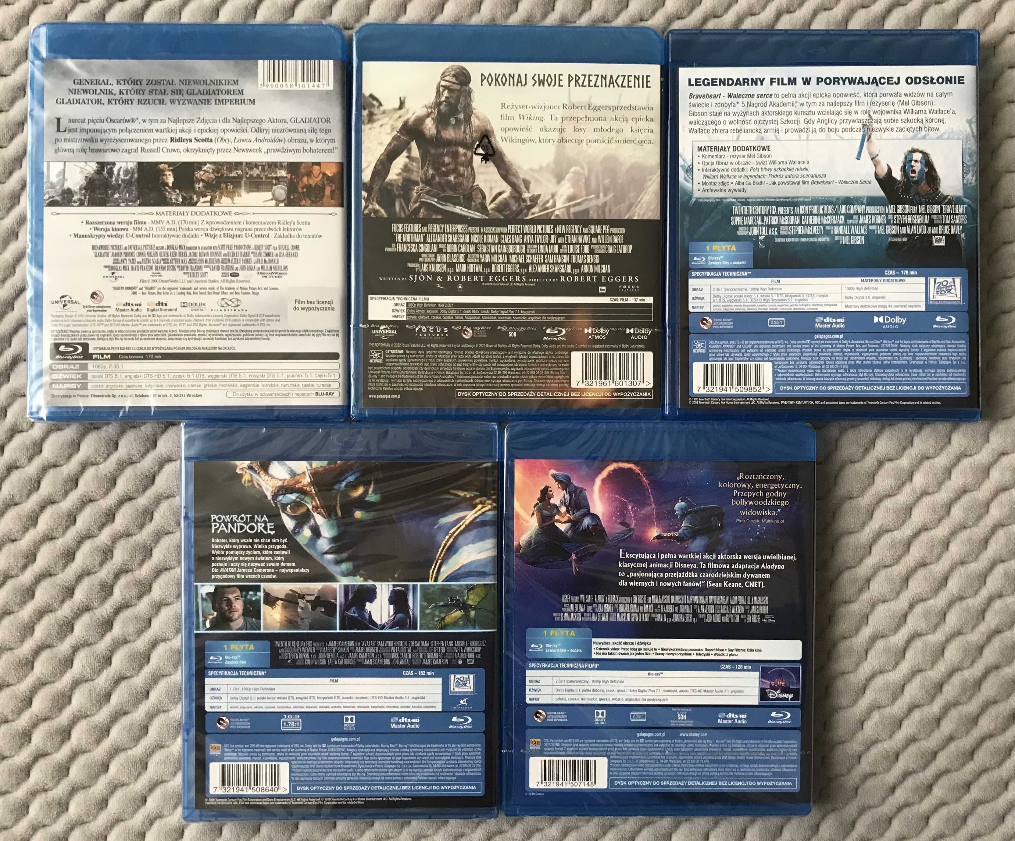 "Gladiator", "Wiking", "Braveheart", "Avatar", "Aladyn" - 5 Blu-ray